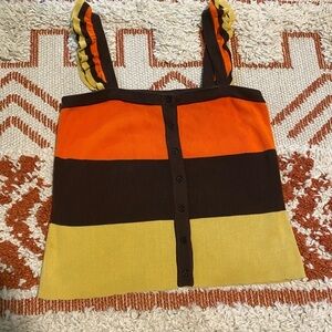 Tara Ryan Color Block Striped Sleeveless Tank with Button Front Size Large